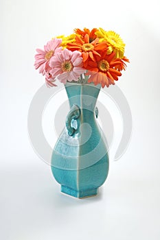 Bouquet of transvaal daisy in the blue vase