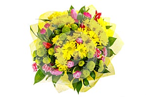 A bouquet of tulips and chrysanthemums