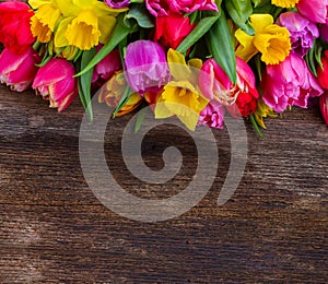 Bouquet of tulips and daffodils