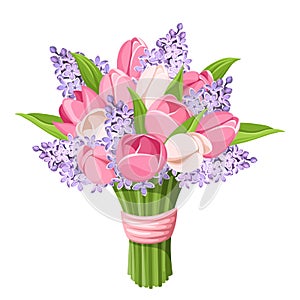 Bouquet of tulips and lilac flowers. Vector illustration. photo