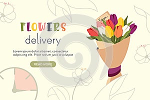 Bouquet of tulips with romantic message from the addressee. photo