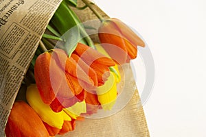 Bouquet of tulips on a white background in paper.copyspace for text