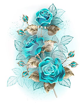 Bouquet of turquoise roses on white background
