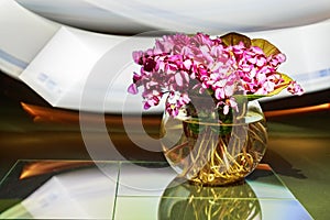 Bouquet of violet flowers or Viola Odorata in bowl