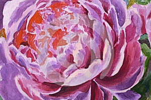 Bouquet of vivid colorful flowers. Oil painting light pink peonies flowers close-up.