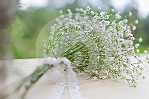 Bouquet of white gypsophila flowers photo