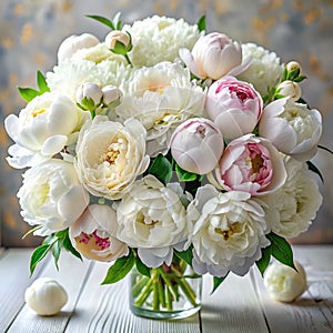 Bouquet of white peonies in a vase