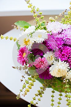 Bouquet of white and pink chrysanthemums