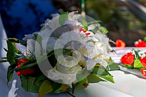 Bouquet of white roses, wedding photo