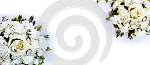 A bouquet of white roses on a white background. Festive flower arrangement.