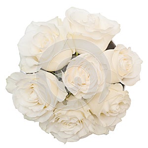 Bouquet of white roses in the white box isolated on white background