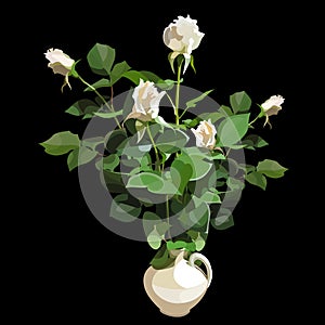 Bouquet of white roses in a white vase