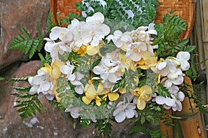 Bouquet of white and yellow orchids