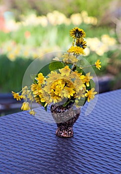 Bouquet of wild flowers buttercups and dandelions