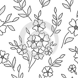 Bouquet of wild flowers in country style White gray floral seamless pattern Monochrome spring flower