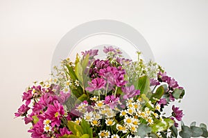 Bouquet of wild flowers on a white background with copy space photo