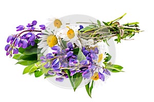 Bouquet of wildflowers on white background