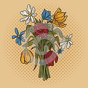 bouquet of wilted flowers pop art vector