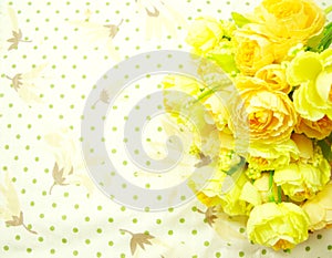 Bouquet Yellow Flowers with Green polka dot Background