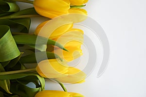 A bouquet of yellow tulips. beautiful spring flowers. background for decoration for the Easter holida