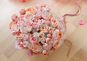 Bouquete of flowers pink pastel roses photo