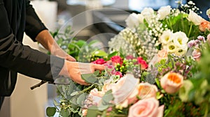 A bouquetmaking station where guests can create their own floral arrangements to take home as a memento of the special
