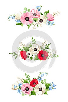 Bouquets of colorful flowers. Set of vector illustrations photo