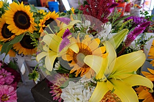 Bouquets of Flowers for Sale at a Farmers Market