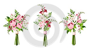 Bouquets of pink flowers. Set of vector illustrations
