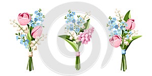 Bouquets of spring flowers. Set of vector illustrations