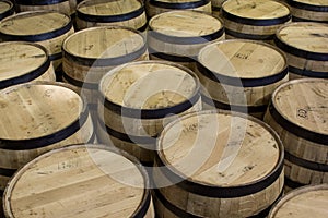 Bourbon casks in storage photo