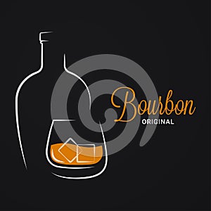 Bourbon or whiskey logo. Brandy bottle and glass