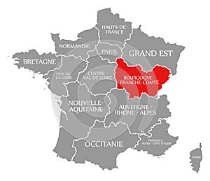 Bourgogne - Franche-Comte red highlighted in map of France photo