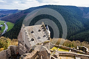 Bourscheid Castle in spring day, Luxembourg