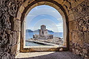 The Bourtzi of the Venetian Fortress of Methoni in Peloponnese, Messenia, Greece