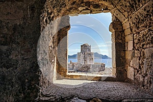 The Bourtzi of the Venetian Fortress of Methoni in Peloponnese, Messenia, Greece