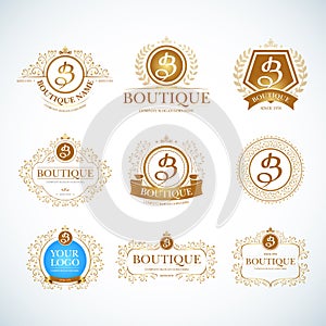 Boutique Luxury Vintage. Crests logo templates set.