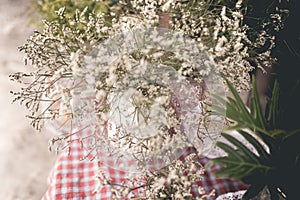 Boutique white dried flower in the vase for home decoration