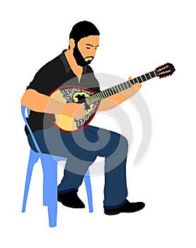 Bouzouki player vector illustration. Street performer