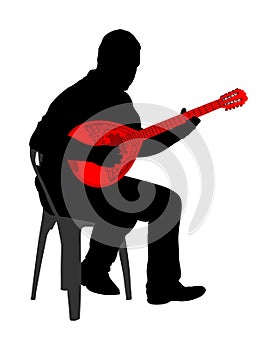 Bouzouki player vector silhouette illustration. Street performer. Greek traditional string instrument. Folklore performer .