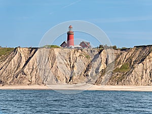 Bovbjerg lighthouse and cliffs from North Sea, Ferring, Lemvig, Mid Jutland, Denmark