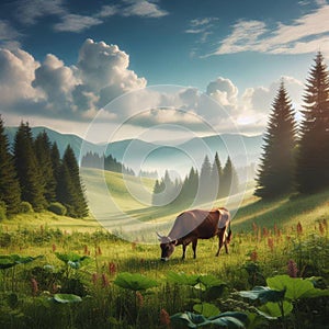 Bovine Beauty - Cow in Meadow Serenity