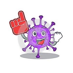 Bovine coronavirus mascot cartoon style with Foam finger