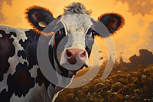 Bovine Spotted cow closeup. Generate Ai photo