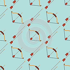 Bow and arrow footprints background hunting weapons seamless pattern design hunter forest wild vector illustration