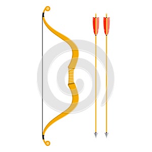 Bow and arrow icon in flat style isolated on white background.