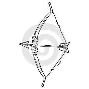 Bow and arrow icon. Vector cartoon hunting bow with arrows