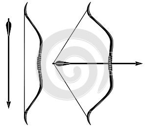 Bow and arrow icon vector. Stretched bow.