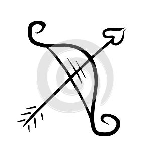 bow with arrows from the heart. Doodle vector illustration for printing, backgrounds, icon web, mobil design
