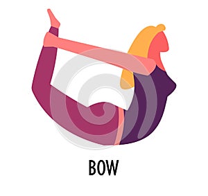 Bow asana, yoga pose or exercise, sport and fitness